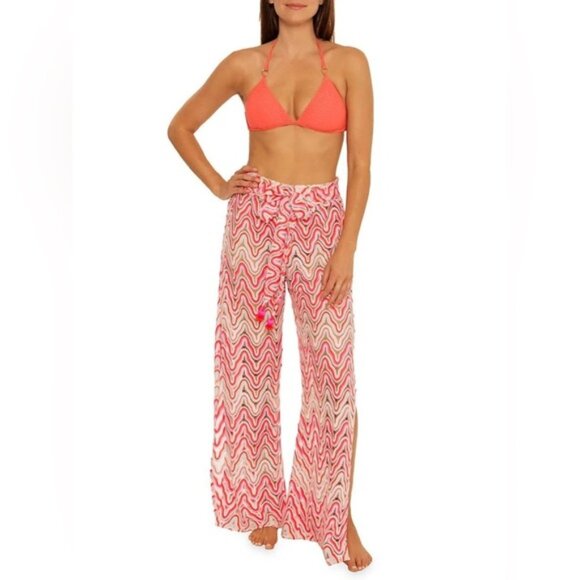 NWT TRINA‎ TURK SERAFINA CROCHET TIE FRONT PANTS Sheer Side Slits Size M & L - Picture 1 of 13